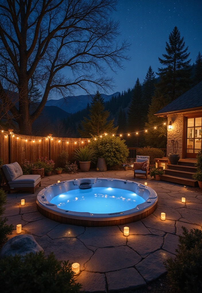 19 Modern Hot Tub Patios That Redefine Outdoor Luxury! - 17. Dreamy Night Oasis
