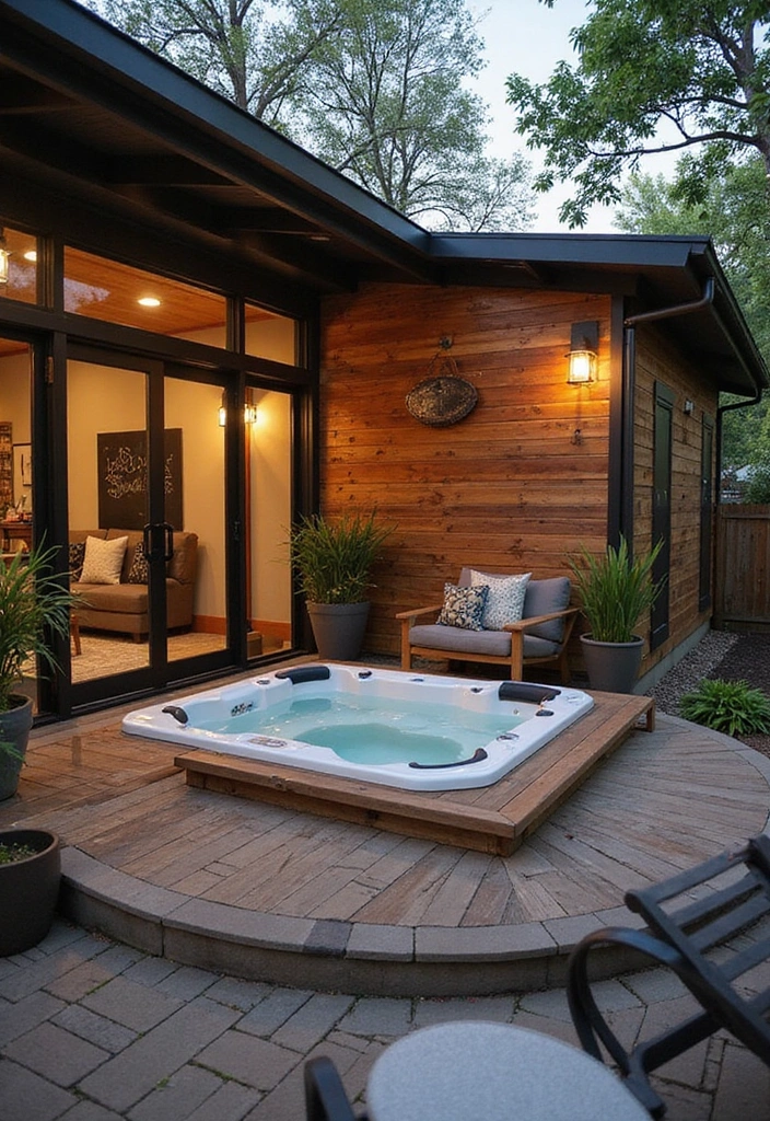 19 Modern Hot Tub Patios That Redefine Outdoor Luxury! - 6. Modern Rustic Fusion
