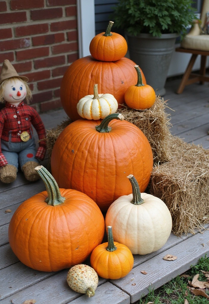 21 Creative Pumpkin Decorations for Your Fall House Exterior (You Won’t Believe #14!) - 1. Classic Pumpkin Stack