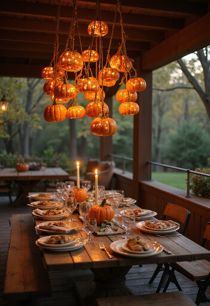21 Creative Pumpkin Decorations for Your Fall House Exterior (You Won’t Believe #14!) - 10. Rustic Pumpkin Chandelier