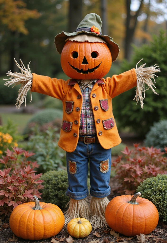 21 Creative Pumpkin Decorations for Your Fall House Exterior (You Won’t Believe #14!) - 11. DIY Pumpkin Scarecrow