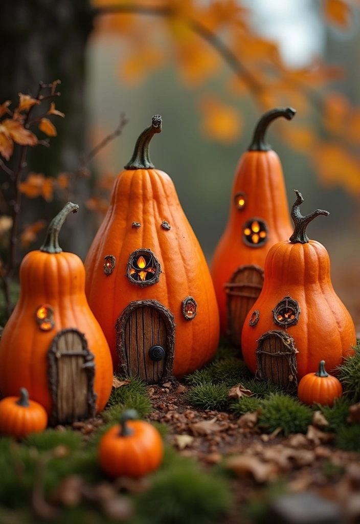 21 Creative Pumpkin Decorations for Your Fall House Exterior (You Won’t Believe #14!) - 14. Pumpkin Fairy Houses