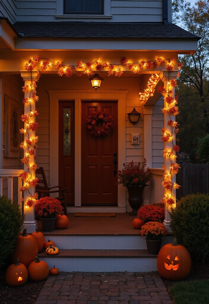 21 Creative Pumpkin Decorations for Your Fall House Exterior (You Won’t Believe #14!) - 15. Pumpkin String Lights