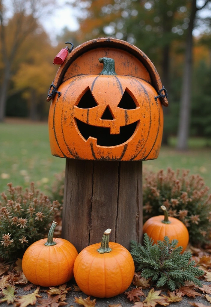 21 Creative Pumpkin Decorations for Your Fall House Exterior (You Won’t Believe #14!) - 16. Pumpkin Mailbox Cover