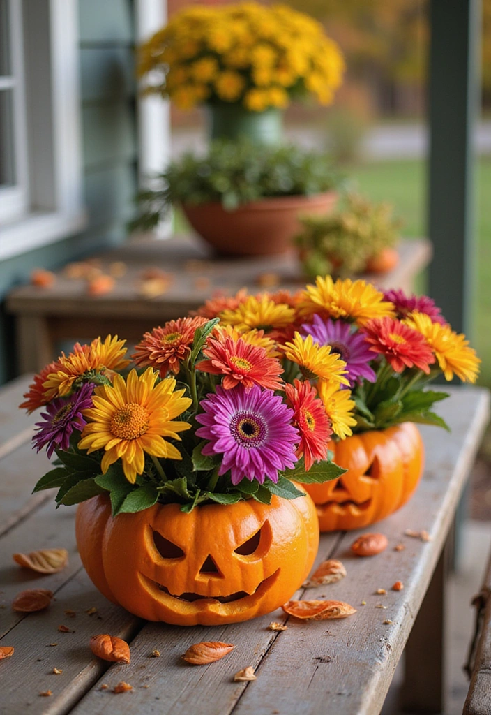 21 Creative Pumpkin Decorations for Your Fall House Exterior (You Won’t Believe #14!) - 2. Pumpkin Planters