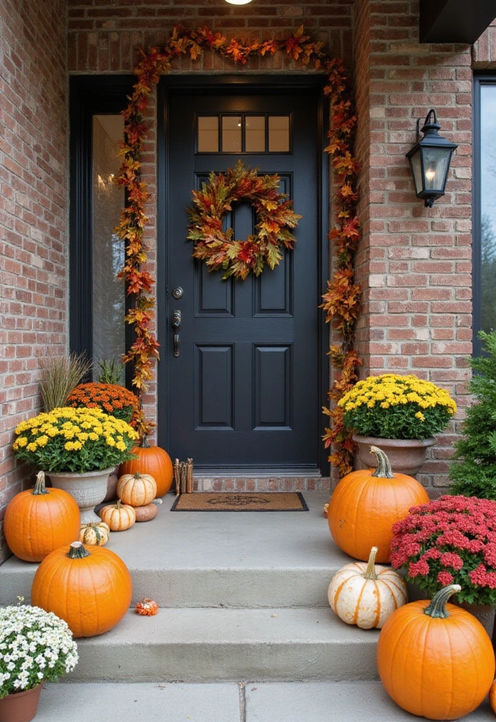 21 Creative Pumpkin Decorations for Your Fall House Exterior (You Won’t Believe #14!) - 21. Pumpkin Entryway Décor