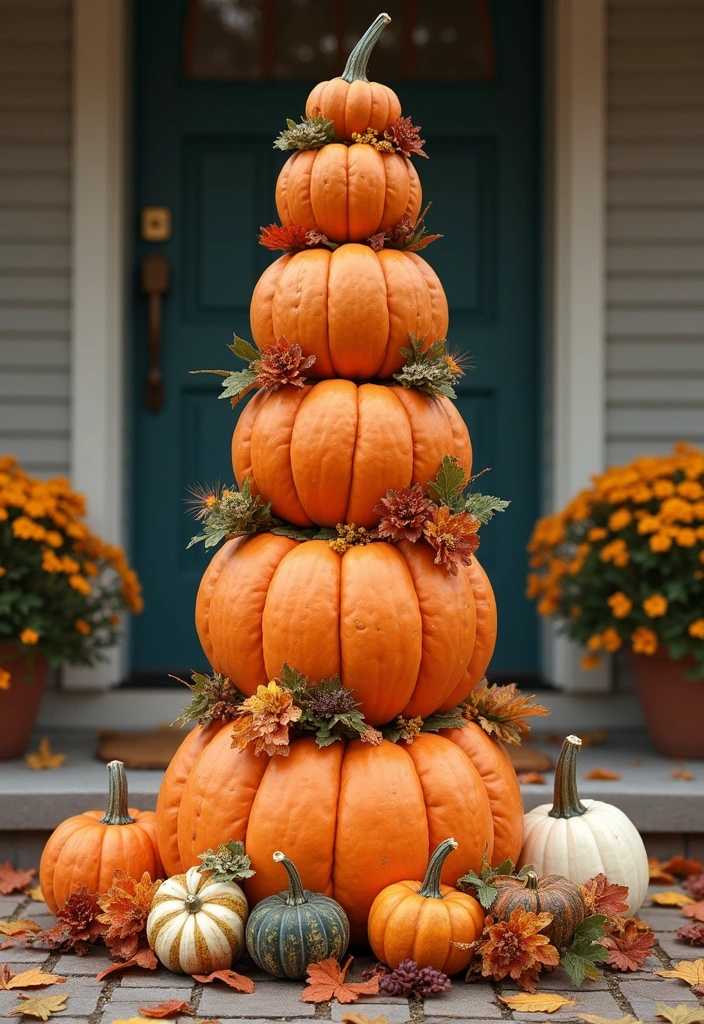 21 Creative Pumpkin Decorations for Your Fall House Exterior (You Won’t Believe #14!) - 5. Pumpkin Topiary