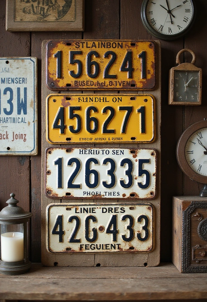 21 DIY House Number Projects That Will Wow Your Guests (You Won't Believe #7!) - 15. Vintage License Plate Numbers