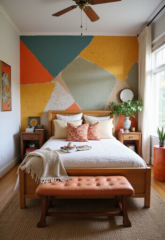 21 Eye-Catching Geometric Bedroom Accent Walls You Need to See to Believe! - 14. Retro Geometric Patterns