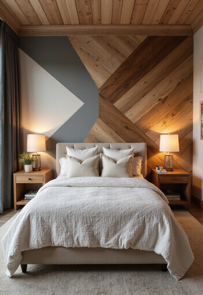 21 Eye-Catching Geometric Bedroom Accent Walls You Need to See to Believe! - 17. Geometric Accent Wall with Textures
