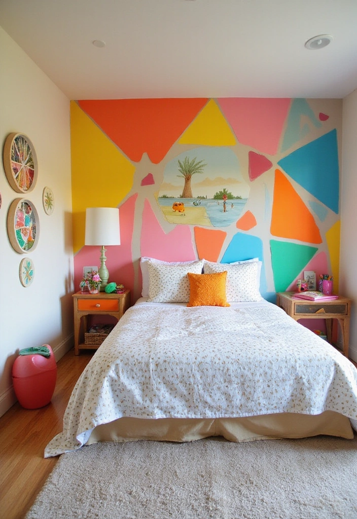 21 Eye-Catching Geometric Bedroom Accent Walls You Need to See to Believe! - 19. Playful Geometric Shapes for Kids’ Rooms