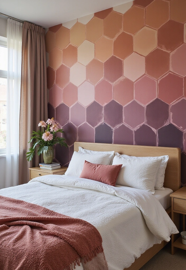 21 Eye-Catching Geometric Bedroom Accent Walls You Need to See to Believe! - 2. Hexagonal Honeycomb Haven