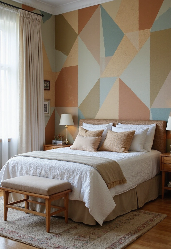 21 Eye-Catching Geometric Bedroom Accent Walls You Need to See to Believe! - 20. Vintage Geometric Patterns