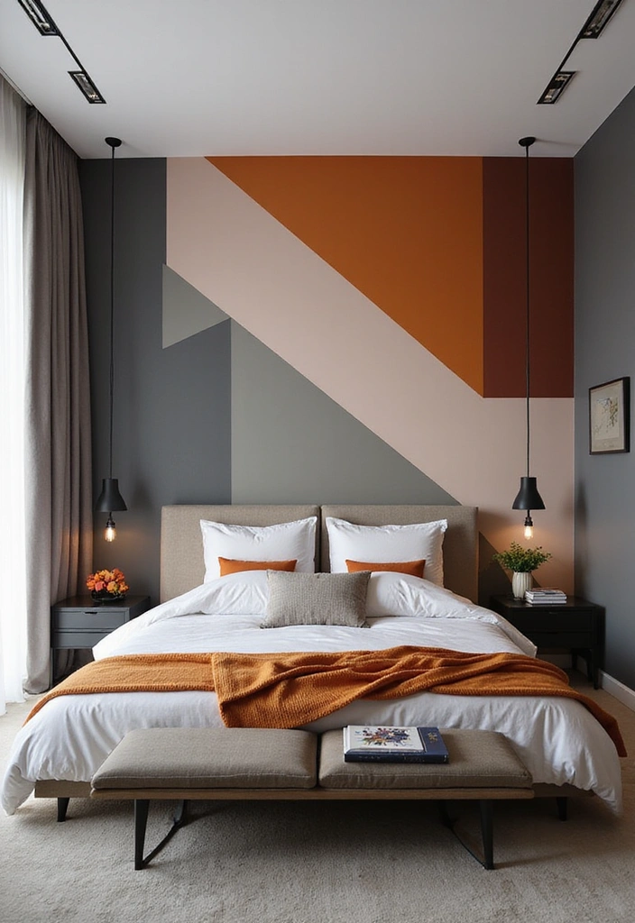 21 Eye-Catching Geometric Bedroom Accent Walls You Need to See to Believe! - 3. Striking Lines and Angles