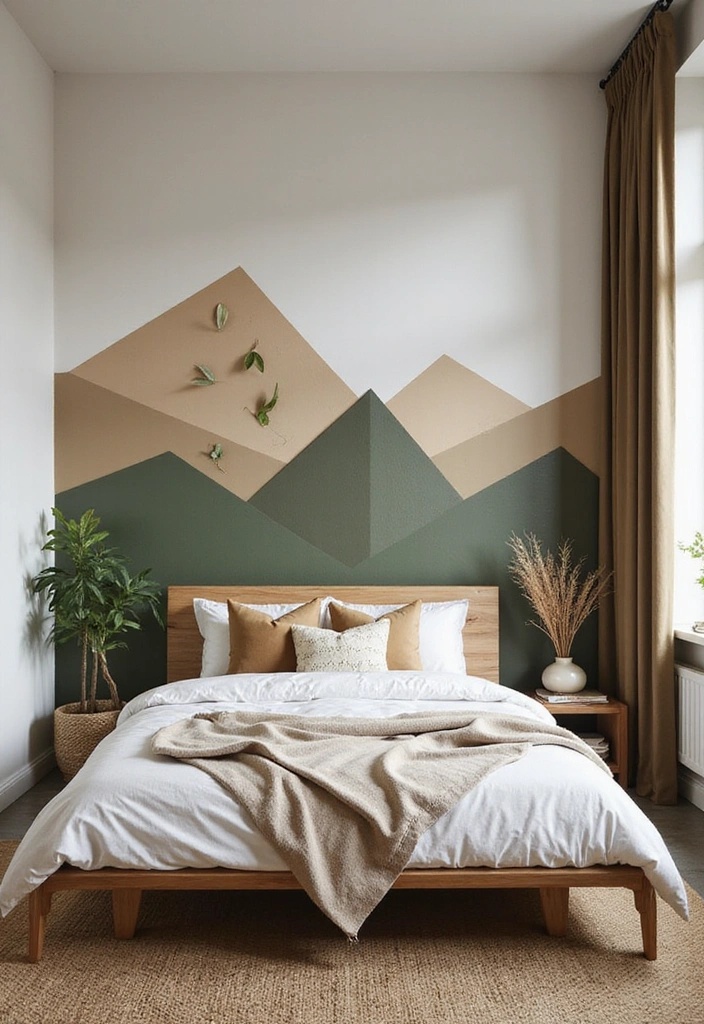 21 Eye-Catching Geometric Bedroom Accent Walls You Need to See to Believe! - 6. Nature-Inspired Geometric Designs