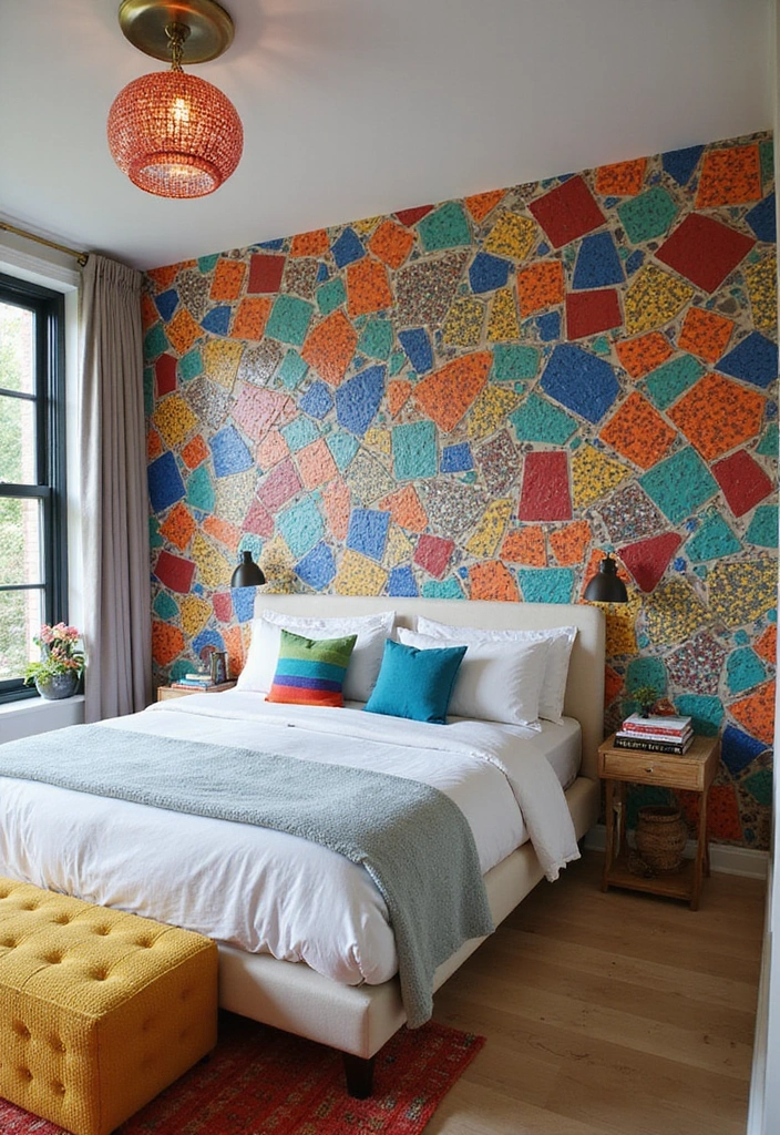 21 Eye-Catching Geometric Bedroom Accent Walls You Need to See to Believe! - 9. Mosaics for a Colorful Vibe