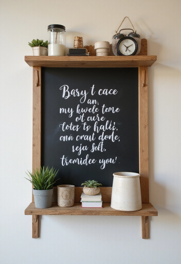 21 Farmhouse Bedroom Shelf Decor Ideas That'll Transform Your Space into a Dreamy Retreat! - 17. Customizable Chalkboard Spaces