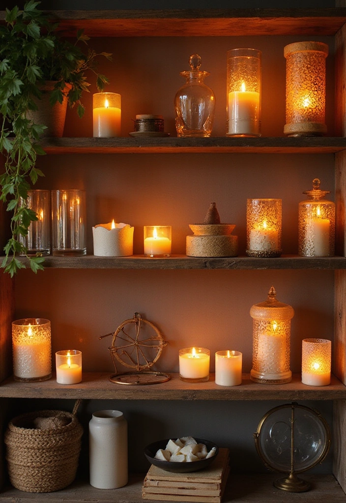 21 Farmhouse Bedroom Shelf Decor Ideas That'll Transform Your Space into a Dreamy Retreat! - 5. Candle Collections for a Cozy Glow