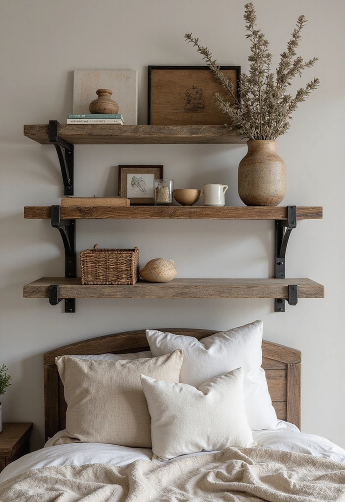 21 Farmhouse Bedroom Shelf Decor Ideas That'll Transform Your Space into a Dreamy Retreat! - 9. Mixing Metals and Woods