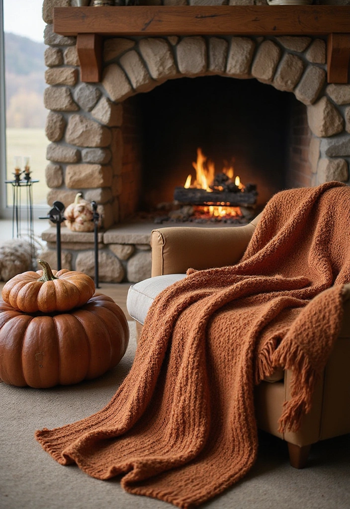 22 Affordable Fall Fireplace Decor Ideas That Look Luxurious (You’ll Love #11!) - 13. Cozy Blankets and Throws