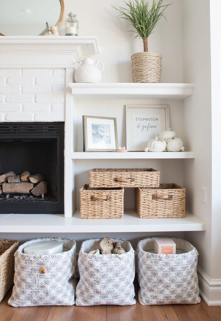 22 Affordable Fall Fireplace Decor Ideas That Look Luxurious (You’ll Love #11!) - 16. Stylish Storage Solutions