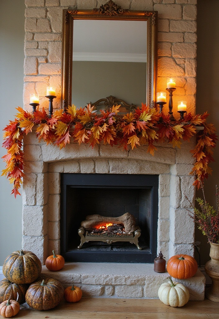 22 Affordable Fall Fireplace Decor Ideas That Look Luxurious (You’ll Love #11!) - 5. Autumn Leaf Garland