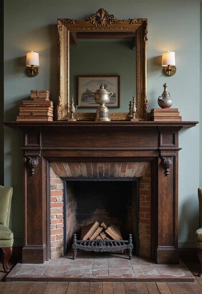 22 Affordable Fall Fireplace Decor Ideas That Look Luxurious (You’ll Love #11!) - 7. Vintage Books and Antiques