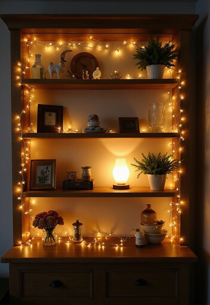 22 DIY Farmhouse Shelf Decor Ideas You Can Create This Weekend (Prepare for #8 to Blow Your Mind!) - 14. Creative Lighting