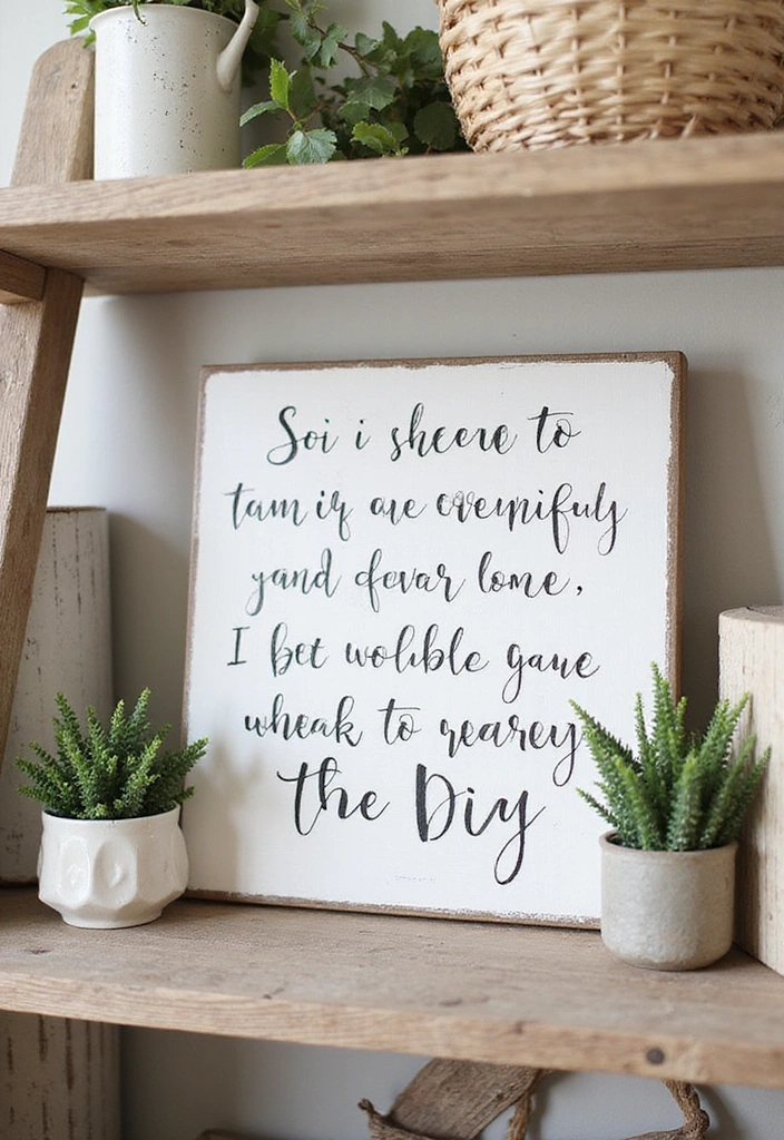 22 DIY Farmhouse Shelf Decor Ideas You Can Create This Weekend (Prepare for #8 to Blow Your Mind!) - 17. Hand-Painted Wood Signs