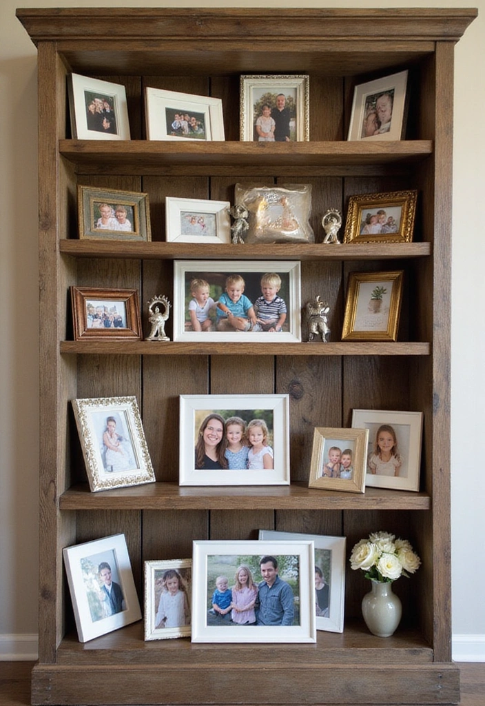 22 DIY Farmhouse Shelf Decor Ideas You Can Create This Weekend (Prepare for #8 to Blow Your Mind!) - 19. Personalized Family Photos
