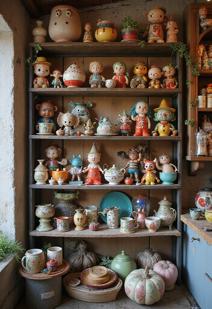 22 DIY Farmhouse Shelf Decor Ideas You Can Create This Weekend (Prepare for #8 to Blow Your Mind!) - 20. Quirky Collectibles