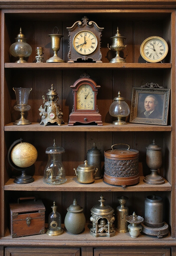 22 DIY Farmhouse Shelf Decor Ideas You Can Create This Weekend (Prepare for #8 to Blow Your Mind!) - 9. Antique Finds