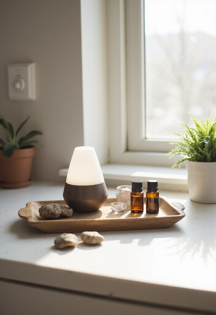 22 Farmhouse Kitchen Tray Decor Ideas That Combine Style with Functionality (Don't Miss #15!) - 11. Minimalist Tray with Essential Oils