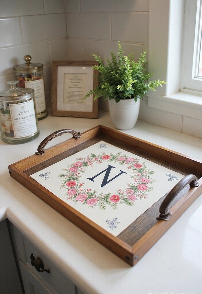 22 Farmhouse Kitchen Tray Decor Ideas That Combine Style with Functionality (Don't Miss #15!) - 15. Personalized Tray with Initials