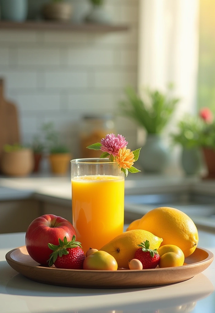 22 Farmhouse Kitchen Tray Decor Ideas That Combine Style with Functionality (Don't Miss #15!) - 17. Tray with Fresh Flowers and Fruits