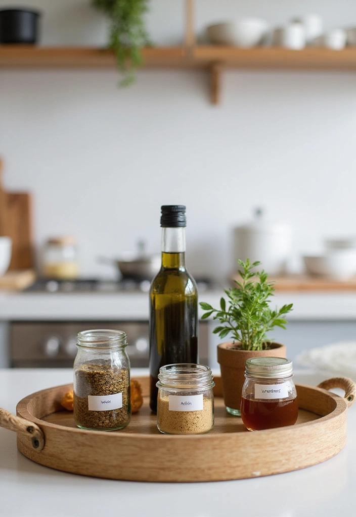 22 Farmhouse Kitchen Tray Decor Ideas That Combine Style with Functionality (Don't Miss #15!) - 19. Tray with Condiments and Spices
