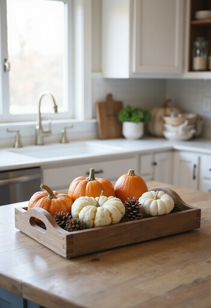 22 Farmhouse Kitchen Tray Decor Ideas That Combine Style with Functionality (Don't Miss #15!) - 20. Farmhouse Tray for Holiday Decor