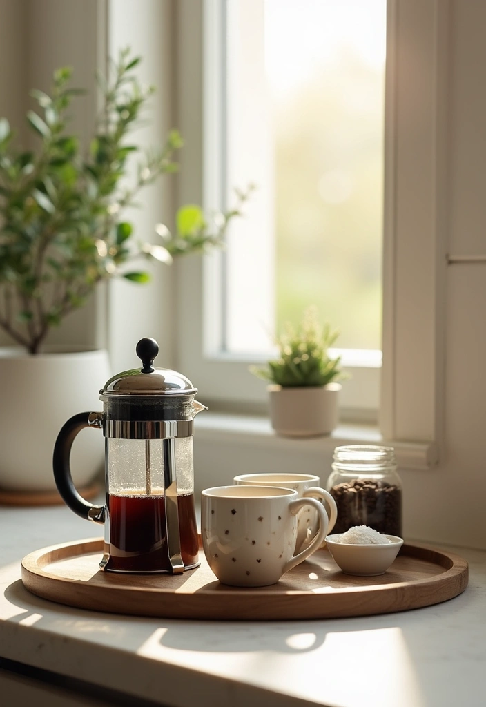 22 Farmhouse Kitchen Tray Decor Ideas That Combine Style with Functionality (Don't Miss #15!) - 3. Tray with Coffee Essentials