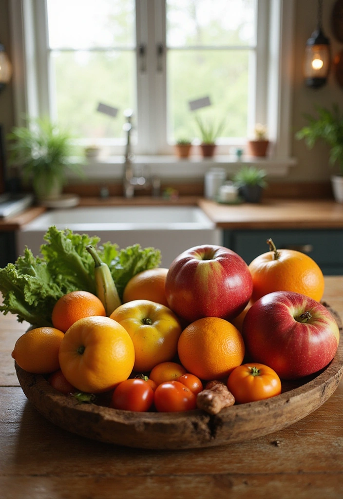 22 Farmhouse Kitchen Tray Decor Ideas That Combine Style with Functionality (Don't Miss #15!) - 6. Farmhouse Tray with Fruits and Vegetables