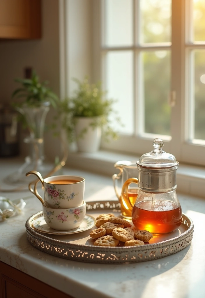 22 Farmhouse Kitchen Tray Decor Ideas That Combine Style with Functionality (Don't Miss #15!) - 8. Decorative Tray for Tea and Snacks