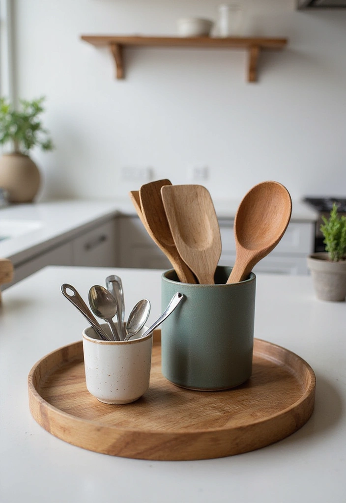 22 Farmhouse Kitchen Tray Decor Ideas That Combine Style with Functionality (Don't Miss #15!) - 9. Kitchen Tray with Cooking Utensils