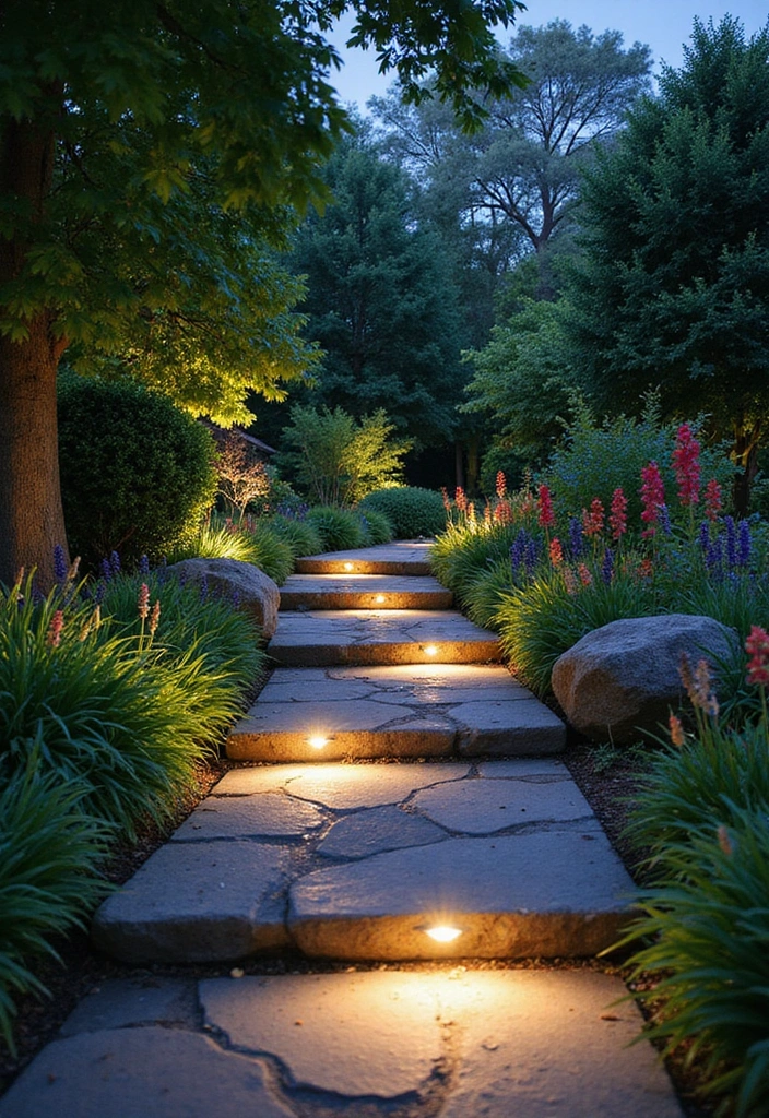 23 DIY Stone Wall Ideas That'll Elevate Your Home Decor Without Breaking the Bank (#19 Is a Must-Try!) - 17. Stone Path Lighting for a Magical Glow