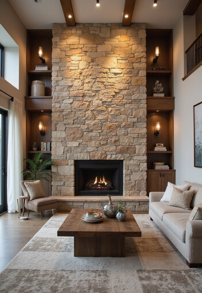 23 DIY Stone Wall Ideas That'll Elevate Your Home Decor Without Breaking the Bank (#19 Is a Must-Try!) - 2. Natural Stone Accent Wall in the Living Room