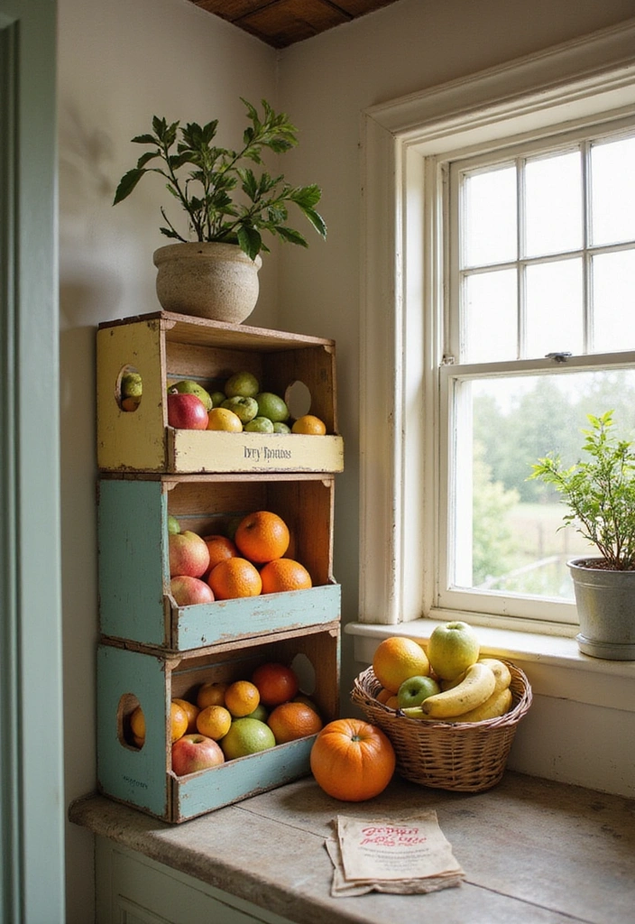 25 Budget-Friendly Fruit and Vegetable Storage Hacks You Can Do This Weekend! - 3. Create a Fruit Basket with Old Crates