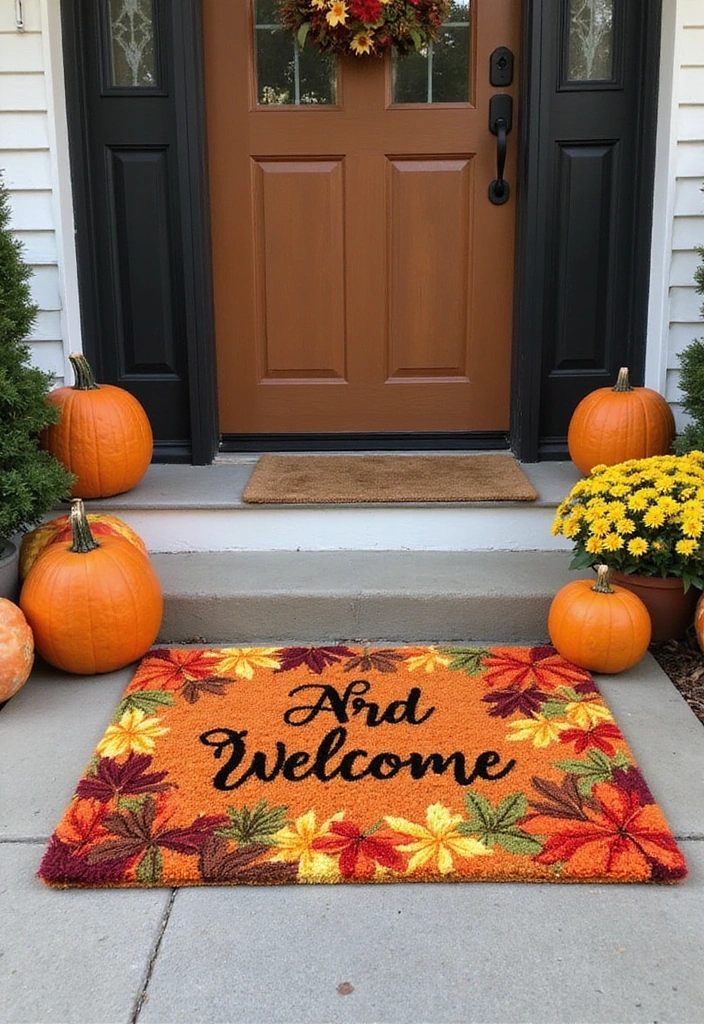 25 Creative Fall Outdoor Decor Ideas That’ll Make Your Home the Talk of the Block! - 15. Autumn-themed Welcome Mats