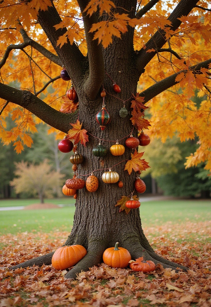25 Creative Fall Outdoor Decor Ideas That’ll Make Your Home the Talk of the Block! - 17. Creative Tree Decorations