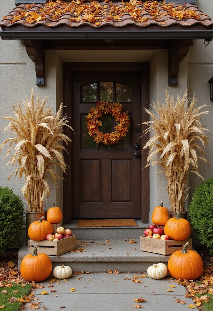 25 Creative Fall Outdoor Decor Ideas That’ll Make Your Home the Talk of the Block! - 5. Colorful Cornstalks