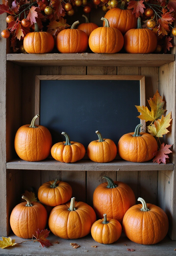 25 Creative Farmhouse Seasonal Shelf Decor Ideas (Get Inspired by #19!) - 1. Autumn Harvest Display