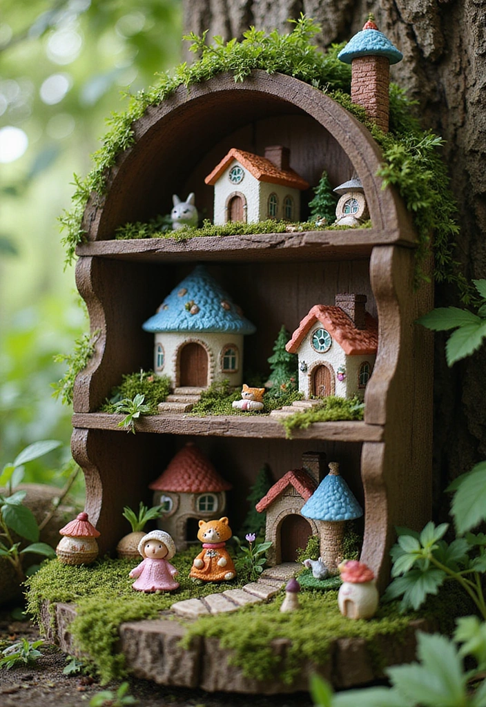 25 Creative Farmhouse Seasonal Shelf Decor Ideas (Get Inspired by #19!) - 10. Enchanted Fairy Garden