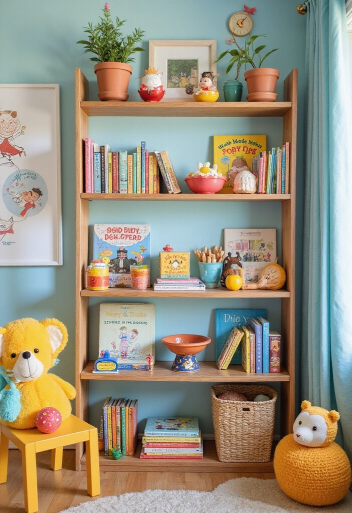 25 Creative Farmhouse Seasonal Shelf Decor Ideas (Get Inspired by #19!) - 12. Playful Kid's Corner